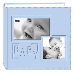 Image of Photo Album 200-Pocket Embossed ‘Baby” Leatherette Frame Cover Blure