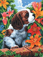 Image of Paint by Number Small Canvas Puppy & Flowers