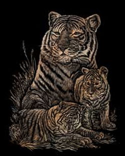 Image of Copper Engraving Art Tiger & Cubs