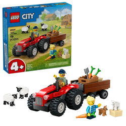 Image of Lego City Red Farm Tractor with Trailer & Sheep