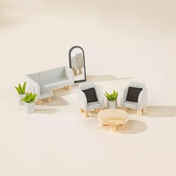 Image of Wooden Doll House Living Room Furniture & Accessories (10 pcs)