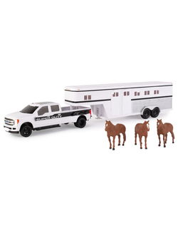 Image of 1:32 2017 Ford F-350 Pickup with Horse Trailer and Horses