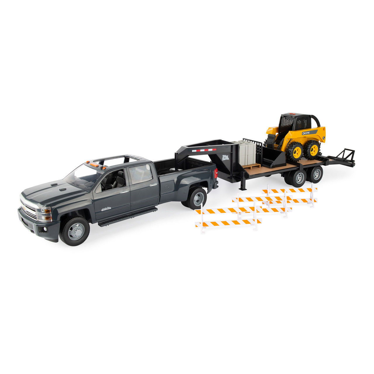 Image of 1:16 Big Farm John Deere Construction Set with Skid Loader, Chevrolet Silverado