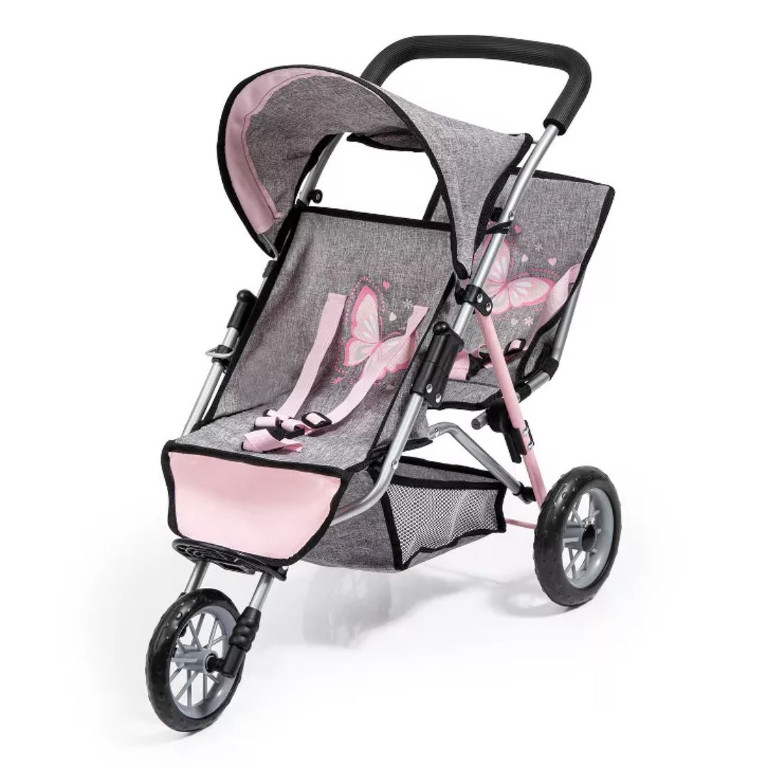 Image of Duo Twin Grey & Pink Butterfly Stroller