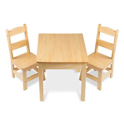 Image of Wooden Table & Chairs – Natural – 3 Piece Set